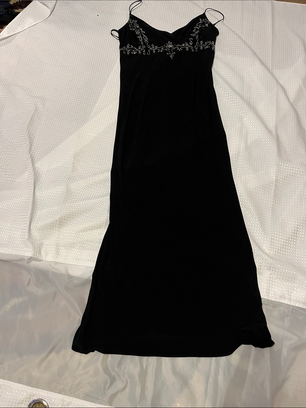 Dave & Johnny Black Decorative Panel with Beaded Formal chiffon Dress Sz 15/16
